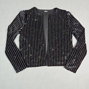 Chic Me Womens Black Sequin Open Front Cardigan Size Large